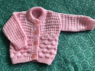 Hand Knitted Baby Girls Pink Cardigan 18" 