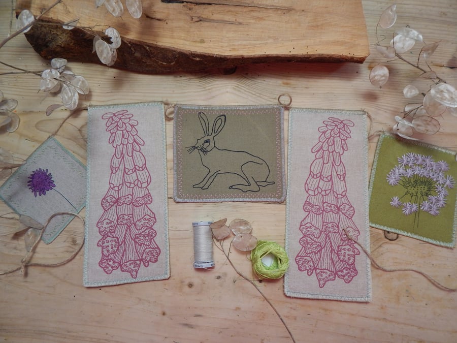 Hare and Foxglove  - 86 cm - Bunting Wall hanging