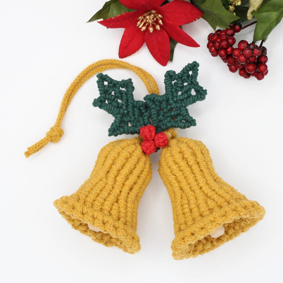 Macrame Christmas bells tree decoration, 