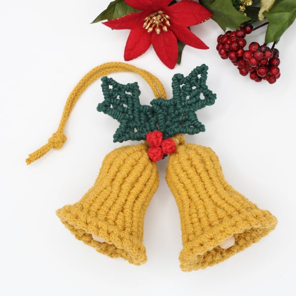 Macrame Christmas bells tree decoration, 