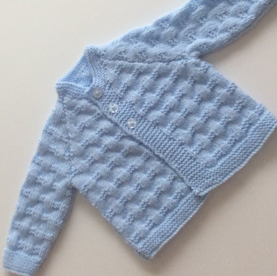 Hand knitted blue baby cardigan 