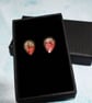 Red And Grey Teardrop Shaped Stud Earrings - Image 1