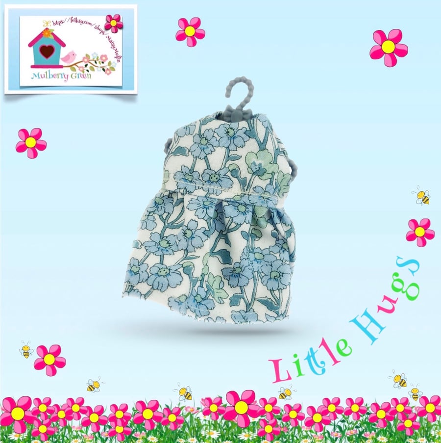Reserved for Kat Blue Flowered Dress to fit the Little Hugs dolls 
