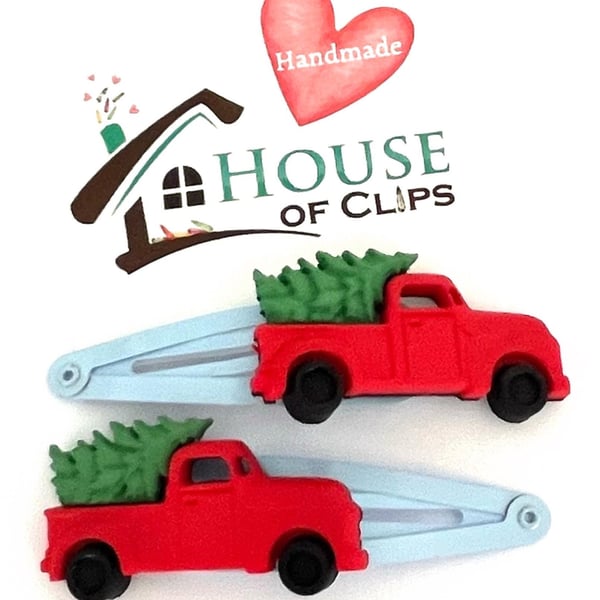 Driving Home For Christmas Clips x2 - Unique Xmas Hair Clips For Kids Grown Ups 