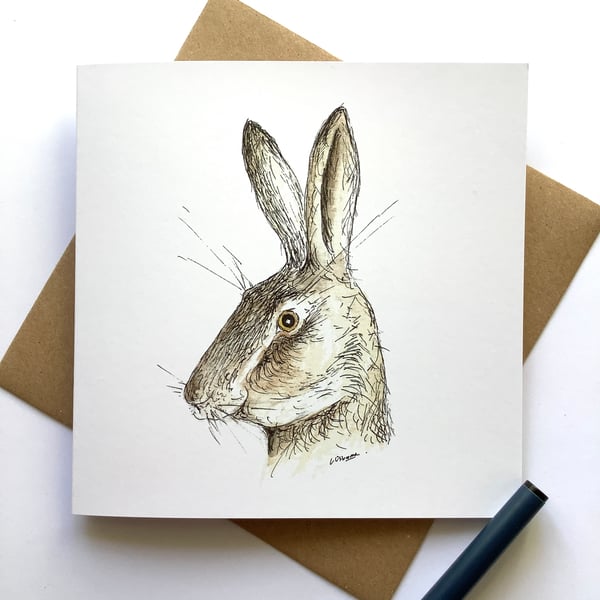 Surprised Hare - greetings card - blank for your own message