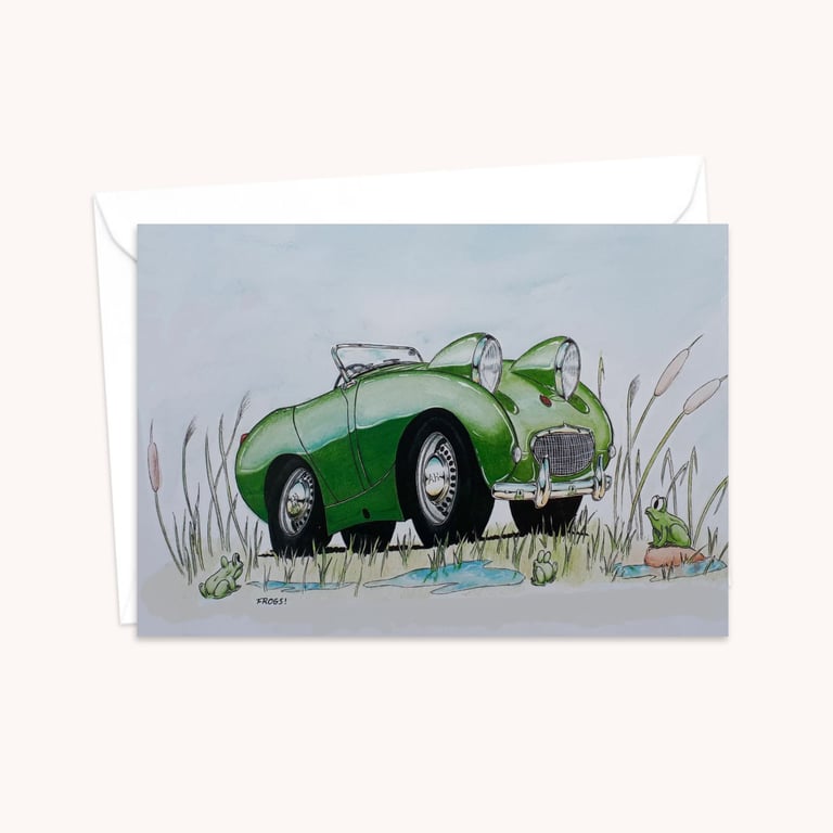 Funny Frogs Greeting Card: Classic Car Birthday Card (301)