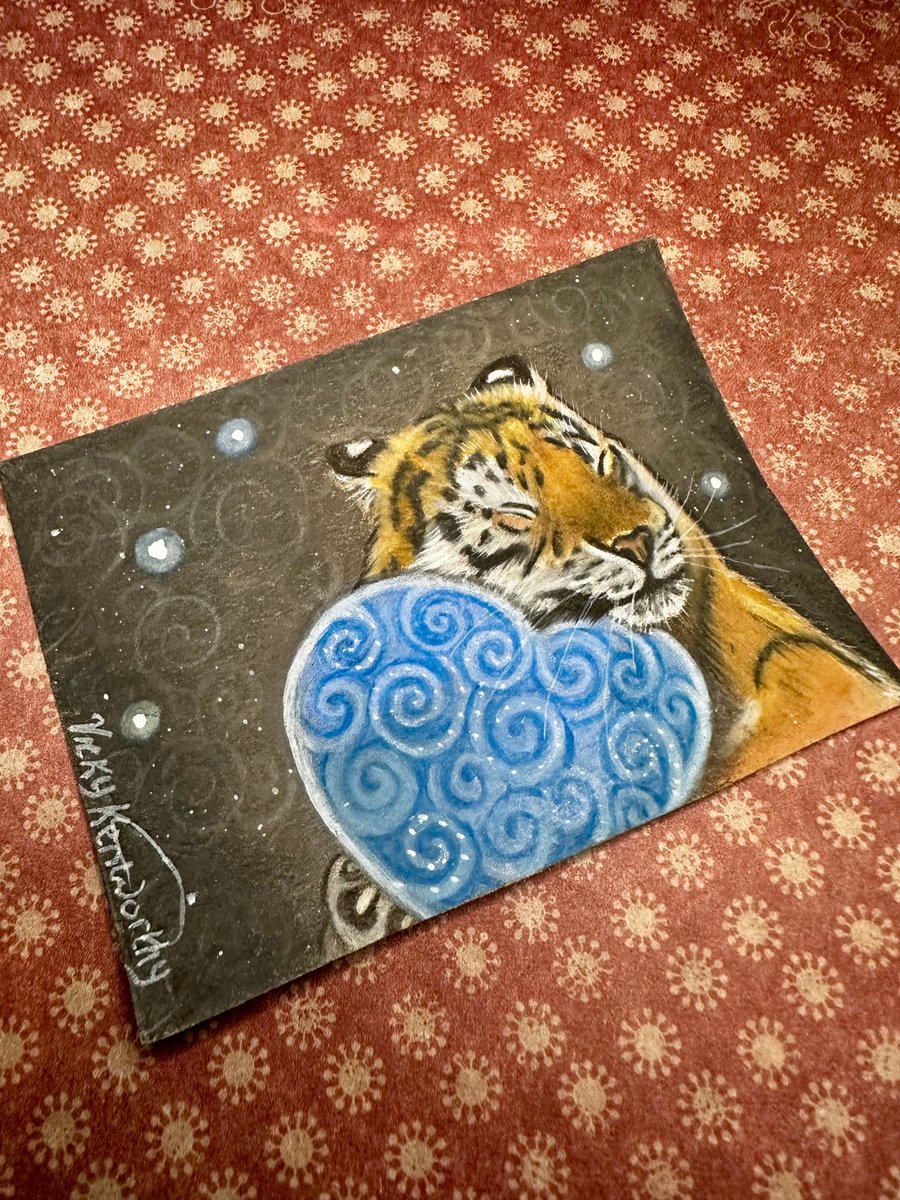 ACEO Original Tiger 'My blue heart' By V Kenworthy