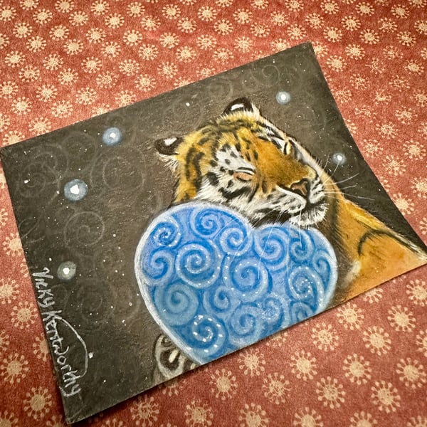 ACEO Original Tiger 'My blue heart' By V Kenworthy