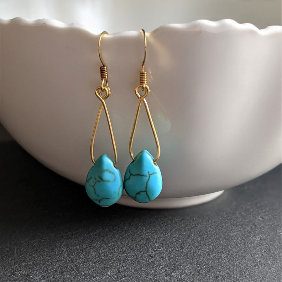 Turquoise and Gold Minimal Earrings