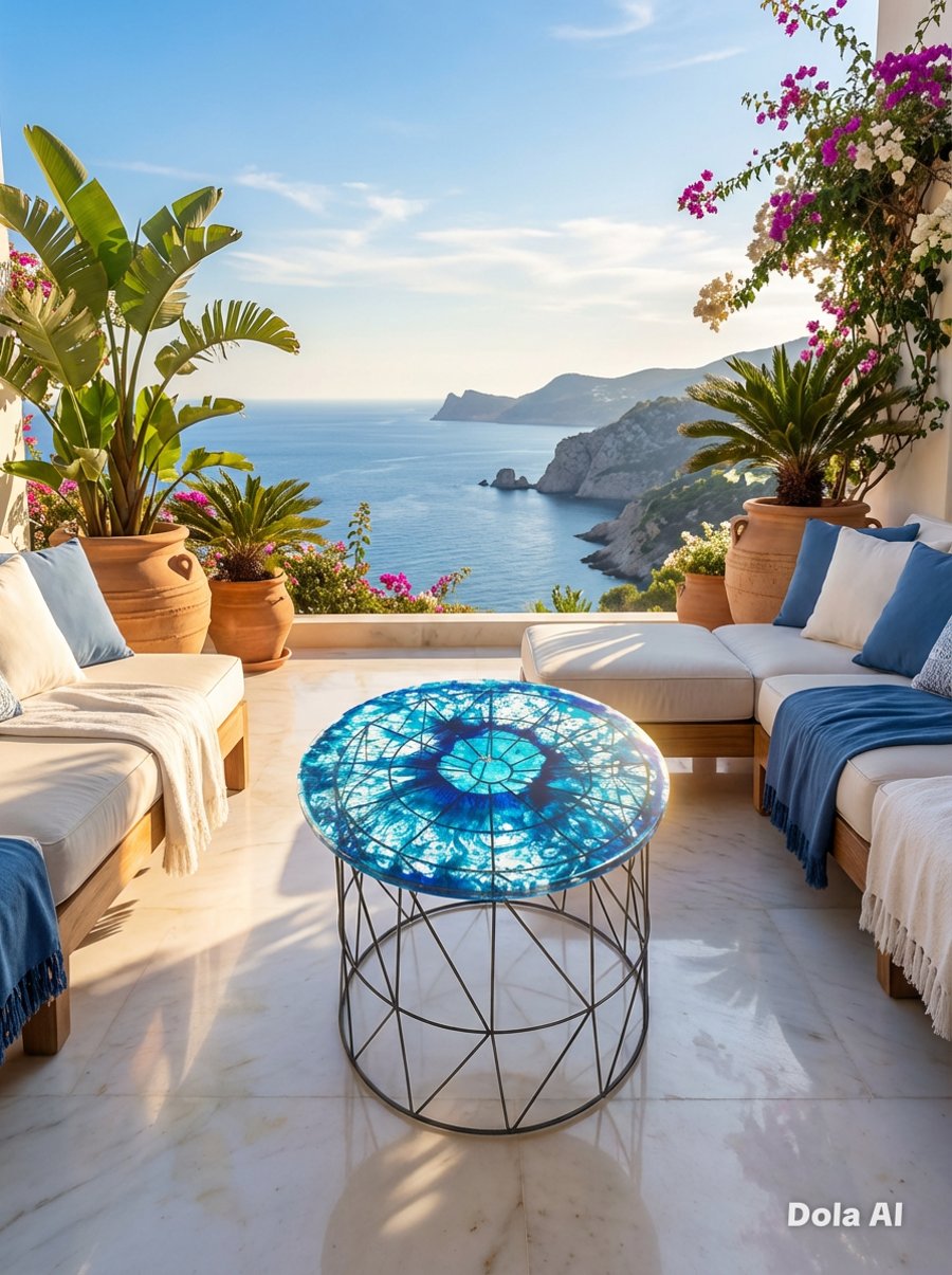 Blue and Black Resin Table Top