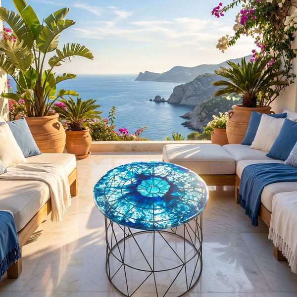 Blue and Black Resin Table Top