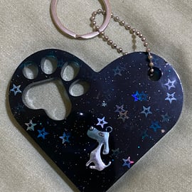 Heart Shaped Dog Charm and Pawprint Acrylic Keyring