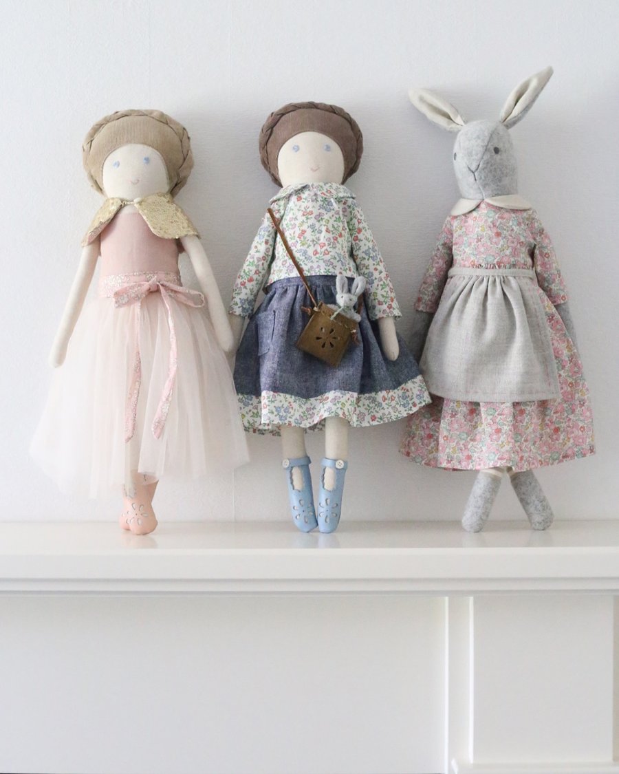 Personalised Heirloom doll or rabbit with removable clothing and accessories