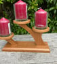 Cherry Wood 3 Candle Holder with Glass Candle Cups - Image 5