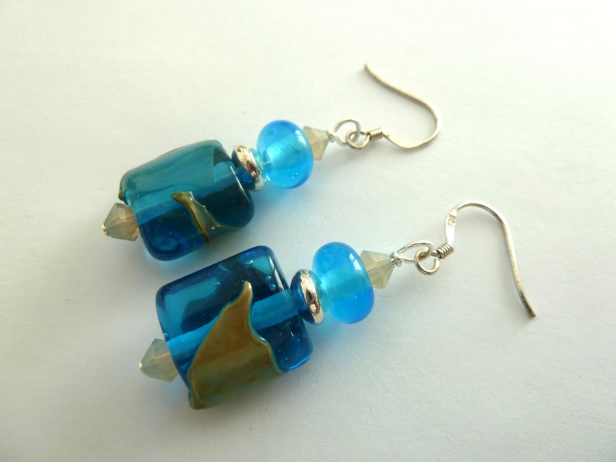 turquoise lampwork and sterling silver earrings