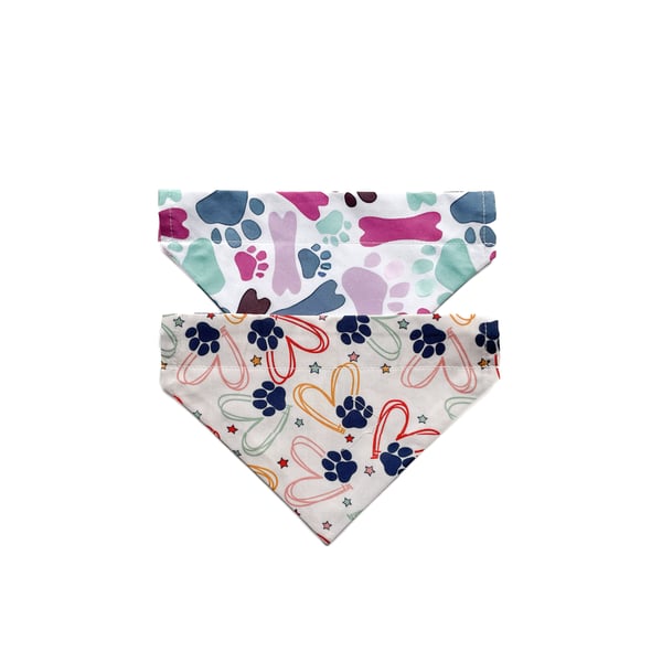 Dog Bandanas Set, Bandanas, Hearts-Paws Design-Small Dog Bandanas. 2 Pack-TW13