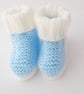 Hand knitted baby booties white and blue, premature, newborn, 0-3 months