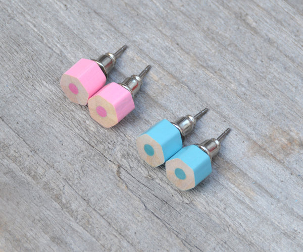 Baby Blue Colour Pencil Ear Studs and Baby Pink Pencil Stud Earrings