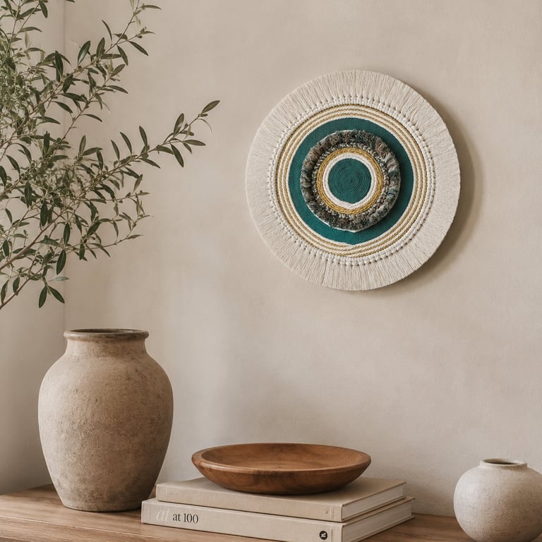 "Eluhlaza 1" Green & Off-White Macrame Wall, Shelf & Console Table Decor