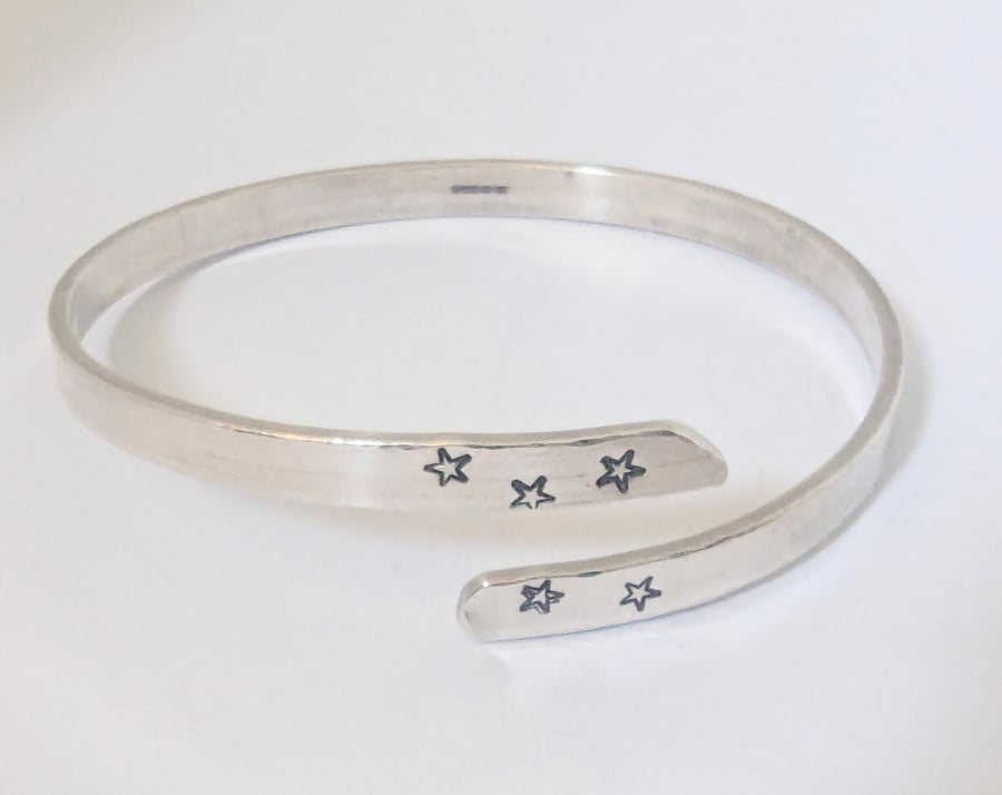 Sterling Silver Bangle, hand-stamped with stars