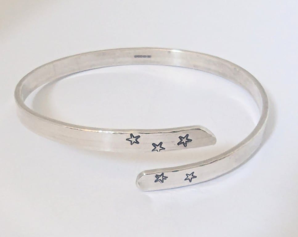 Sterling Silver Bangle, hand-stamped with stars