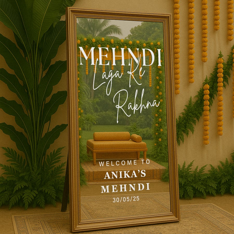 Personalised Mehndi Vinyl Sticker Modern Welcome Decor For Indian Wedding