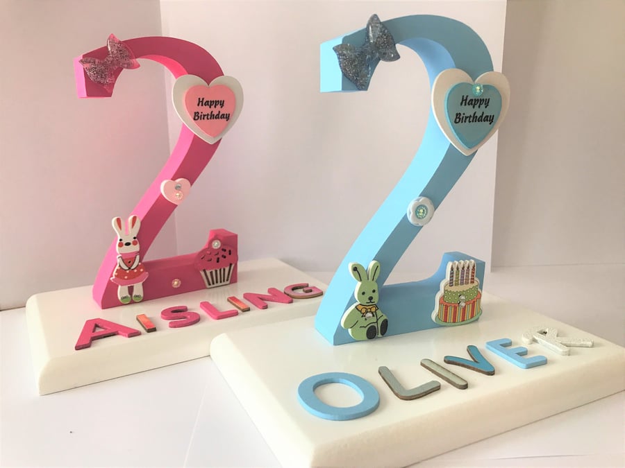 Personalized 2nd Birthday Plaque: Wooden Number Keepsake, Rabbit Decor