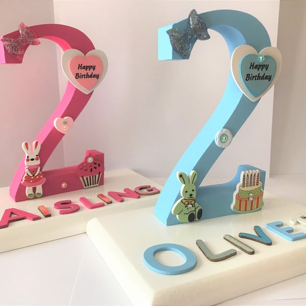 Personalized 2nd Birthday Plaque: Wooden Number Keepsake, Rabbit Decor