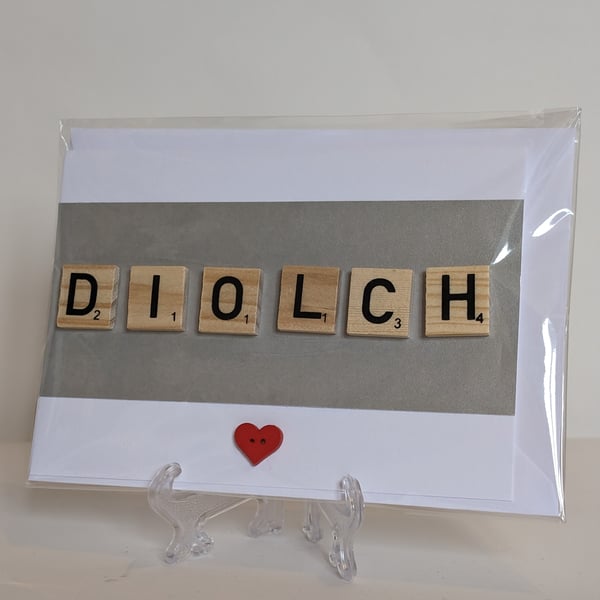 Diolch (Thank you) scrabble handmade Welsh greetings card 