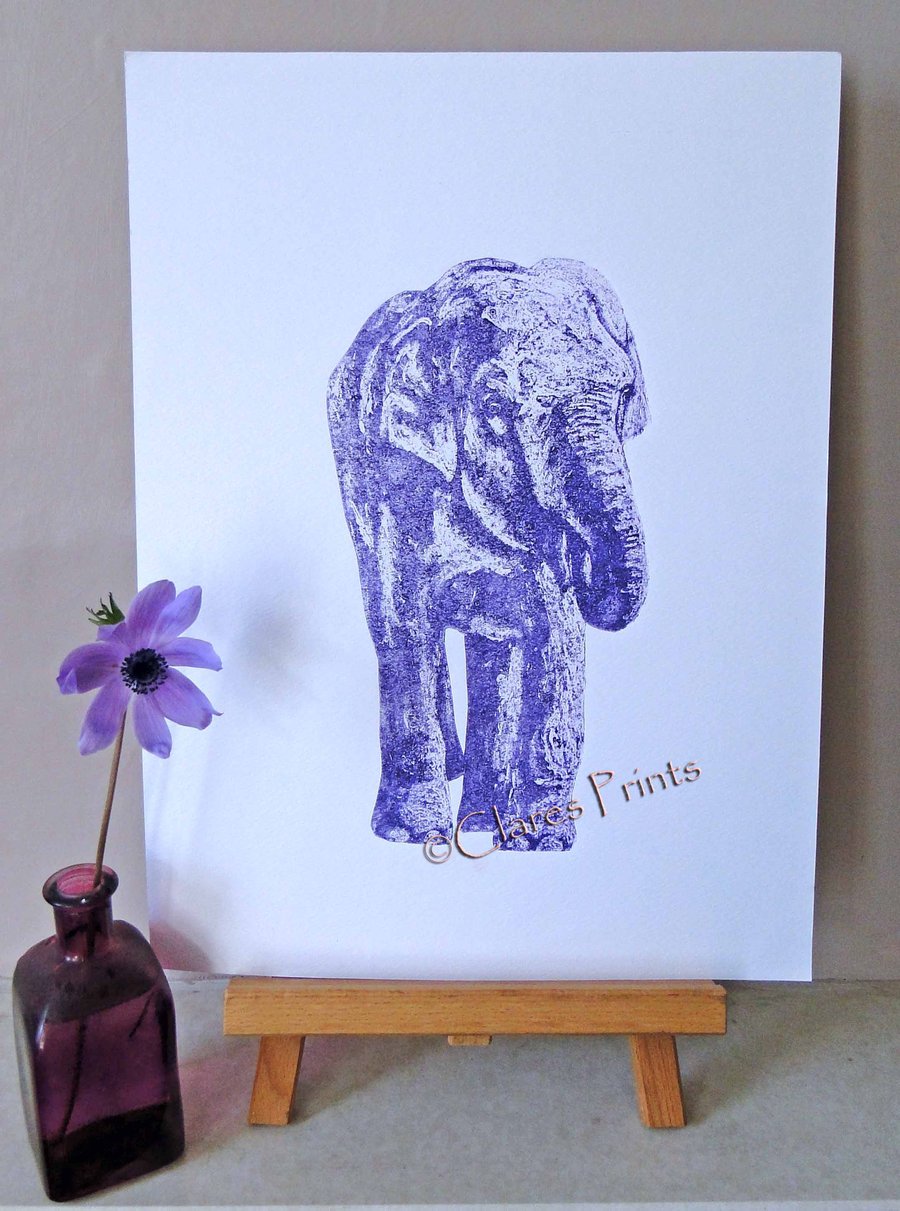 Purple Elephant Limited Edition Animal Collagraph Print