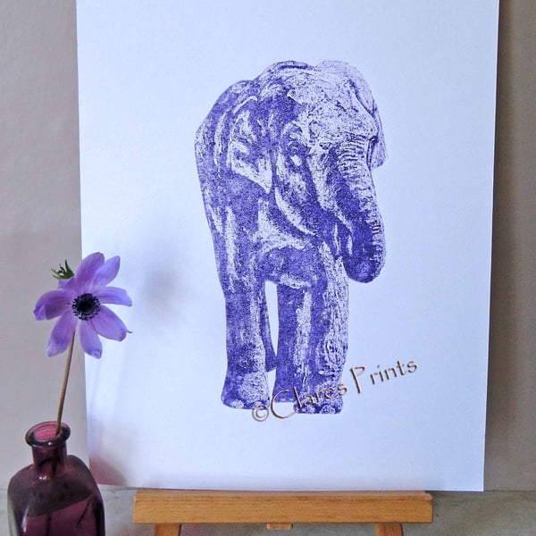 Purple Elephant Limited Edition Animal Collagraph Print