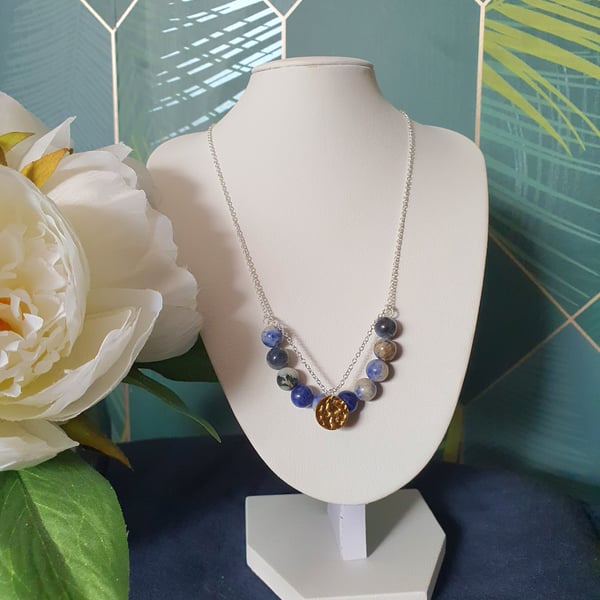 Natural sodalite gemstone 18 inch sterling silver necklace