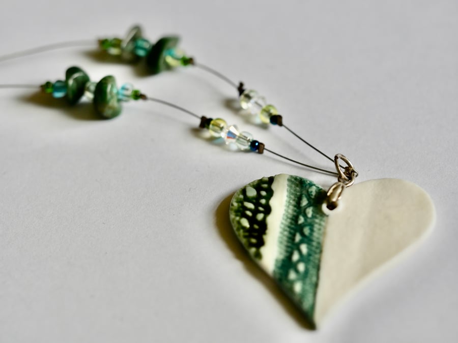 Floating Porcelain Heart Pendant.Ceramic Jewellery,
