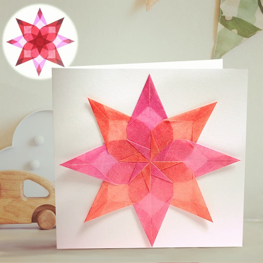 Handmade Window Star Card - Nova Pink