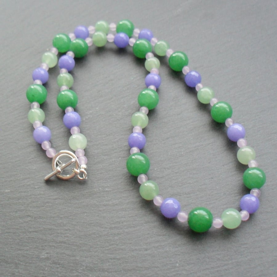Green Aventurine and Lilac Quartzite  Beaded Necklace 