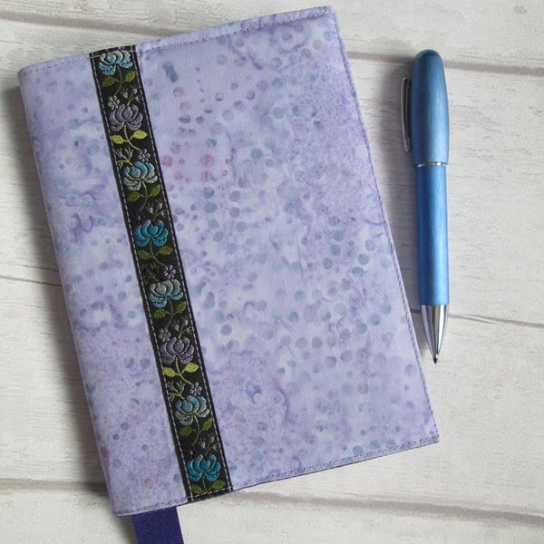A6 Lilac Batik Reusable Notebook Cover, Lilac Notebook, Small Notebook