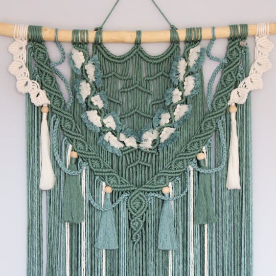 Bamboo macrame wall hanging, Ocean Vibes wall decoration