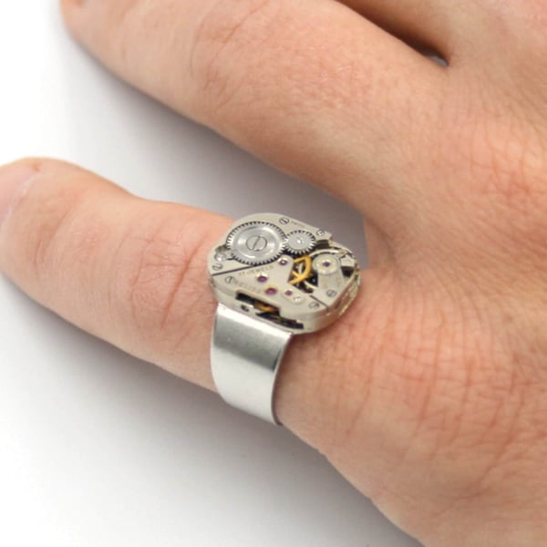 Mens Pinky Ring Steampunk Jewelry, Adjustable Mens Signet Ring