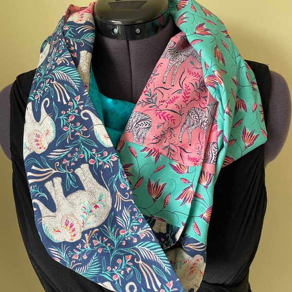 Elephants Zebra and Flowers Infinity Scarf