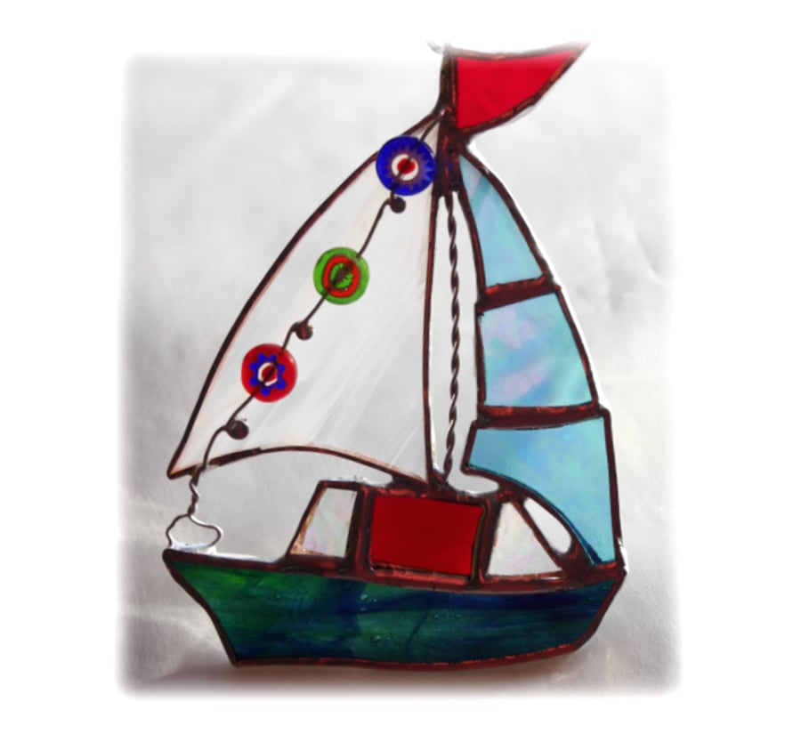 Boat Suncatcher Stained Glass Sailboat Yacht 058