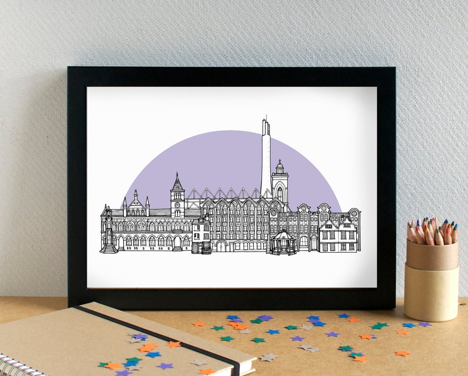 Northampton Landmarks Skyline Art Print