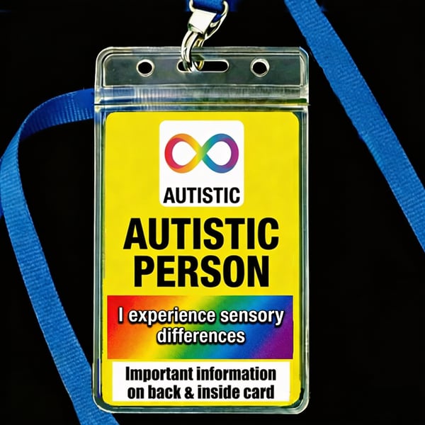 Autistic Person Badge, Lanyard and Badge Holder., plus Medic form