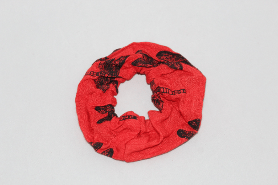 Elasticated red dragonfly hair scrunchie,hair accessory handmade,zero waste,gift