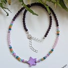 Boho Mother of Pearl Star & Seed Bead Multicoloured Necklace 