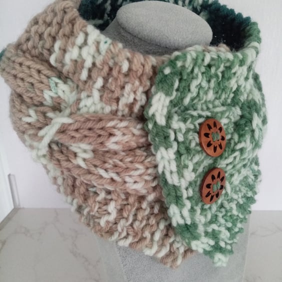 Merino Fair Isle Style Cable Knit Neck Warmer, Handmade Scarf