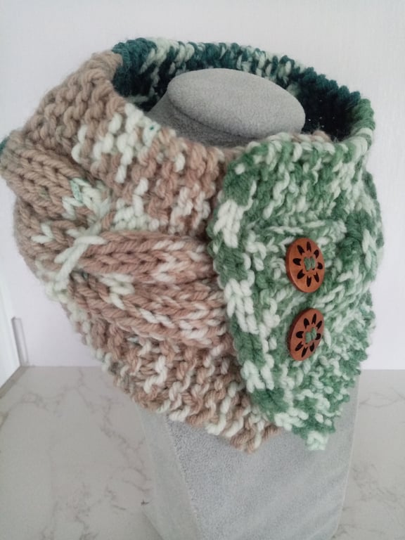 Merino Fair Isle Style Cable Knit Neck Warmer, Handmade Scarf