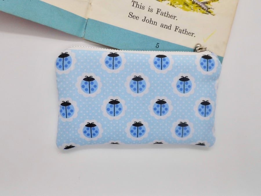 Coin purse in blue ladybird print