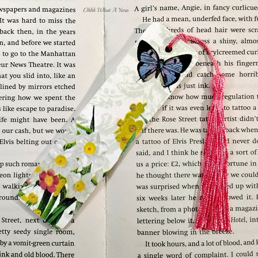 Flower and butterfly decoupage wooden bookmark.  Floral bookmark. Wood bookmark.