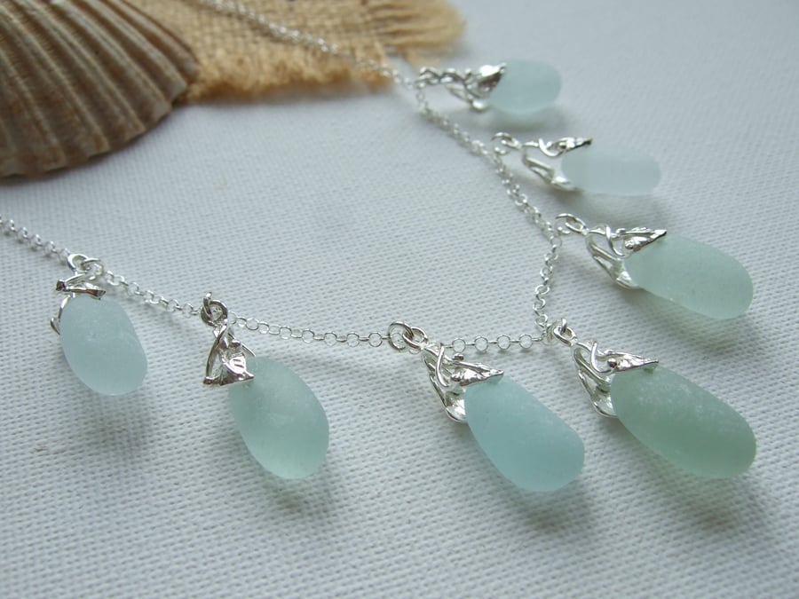 Seaham sea foam sea glass necklace, sea glass necklace, art deco inspired
