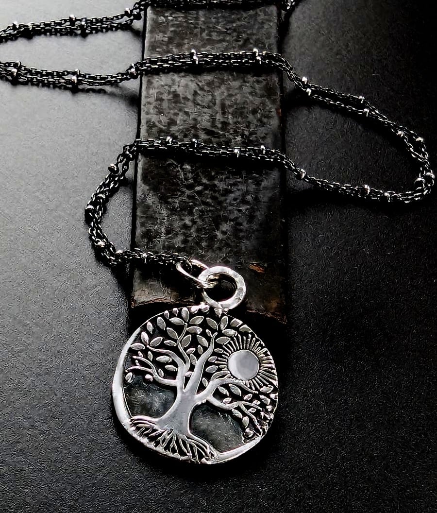 Sterling Silver Snake in the Grass and Tree of Life Talisman pendant